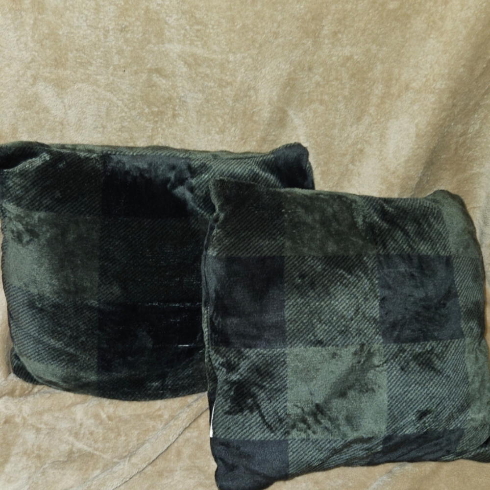 Green and Black Plaid Throw Pillows